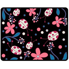 Pink ladybugs and flowers  Double Sided Fleece Blanket (Medium)  from ArtsNow.com 58.8 x47.4  Blanket Front