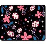 Pink ladybugs and flowers  Double Sided Fleece Blanket (Medium) 