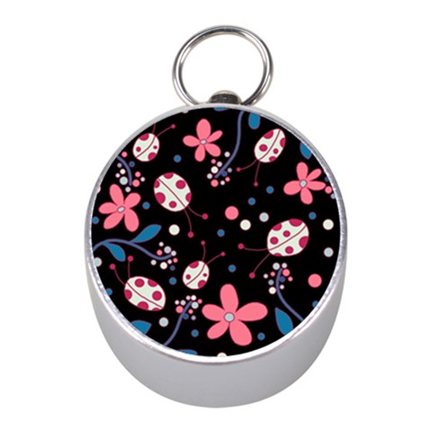 Pink ladybugs and flowers  Mini Silver Compasses from ArtsNow.com Front
