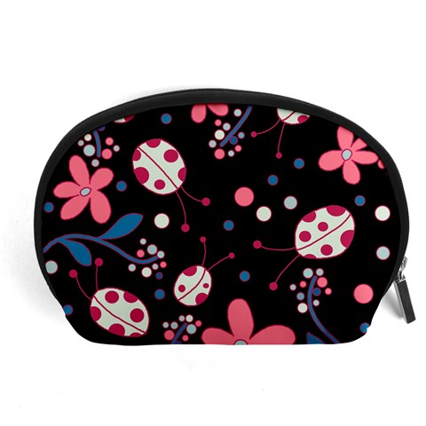 Pink ladybugs and flowers  Accessory Pouches (Large)  from ArtsNow.com Front