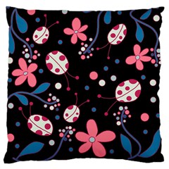 Pink ladybugs and flowers  Large Flano Cushion Case (Two Sides) from ArtsNow.com Back
