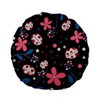 Pink ladybugs and flowers  Standard 15  Premium Flano Round Cushions