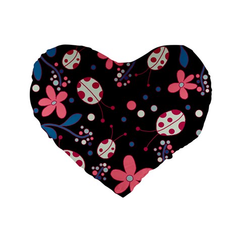 Pink ladybugs and flowers  Standard 16  Premium Flano Heart Shape Cushions from ArtsNow.com Front