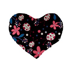 Pink ladybugs and flowers  Standard 16  Premium Flano Heart Shape Cushions from ArtsNow.com Front