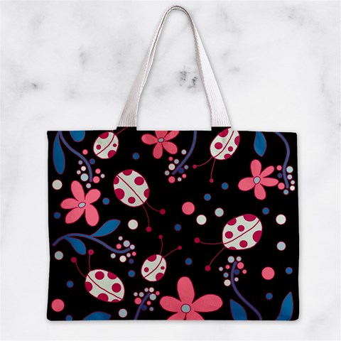 Pink ladybugs and flowers  Zipper Mini Tote Bag from ArtsNow.com Front