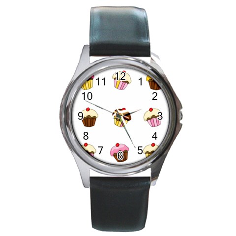Colorful cupcakes  Round Metal Watch from ArtsNow.com Front