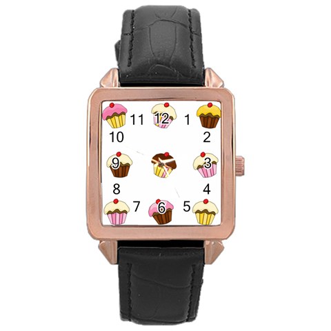 Colorful cupcakes  Rose Gold Leather Watch  from ArtsNow.com Front