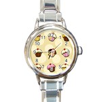 Colorful cupcakes pattern Round Italian Charm Watch