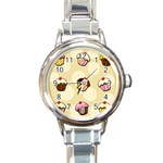 Colorful cupcakes pattern Round Italian Charm Watch