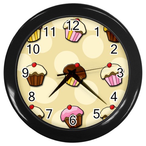 Colorful cupcakes pattern Wall Clocks (Black) from ArtsNow.com Front