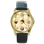 Colorful cupcakes pattern Round Gold Metal Watch