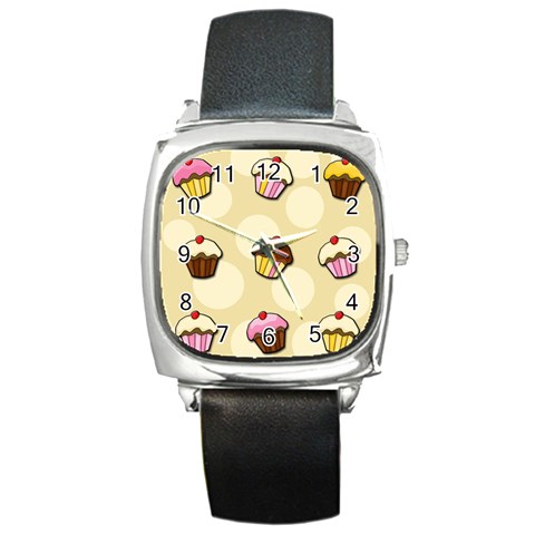 Colorful cupcakes pattern Square Metal Watch from ArtsNow.com Front