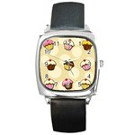 Colorful cupcakes pattern Square Metal Watch