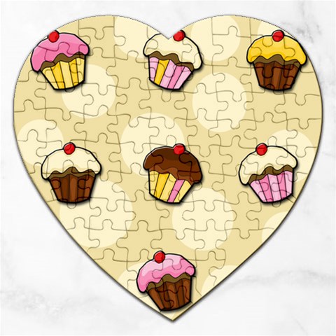 Colorful cupcakes pattern Jigsaw Puzzle (Heart) from ArtsNow.com Front