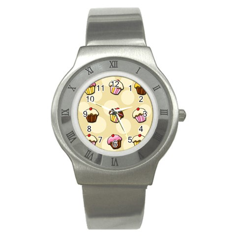 Colorful cupcakes pattern Stainless Steel Watch from ArtsNow.com Front