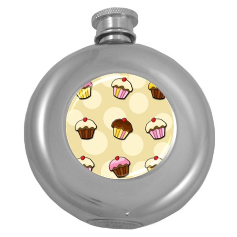 Colorful cupcakes pattern Round Hip Flask (5 oz) from ArtsNow.com Front