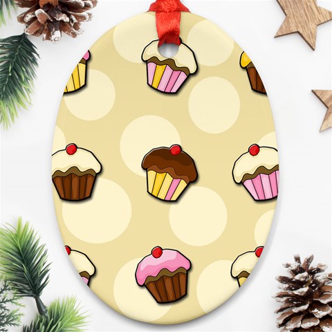 Colorful cupcakes pattern Oval Ornament (Two Sides) from ArtsNow.com Front