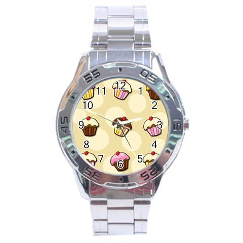 Colorful cupcakes pattern Stainless Steel Analogue Watch from ArtsNow.com Front