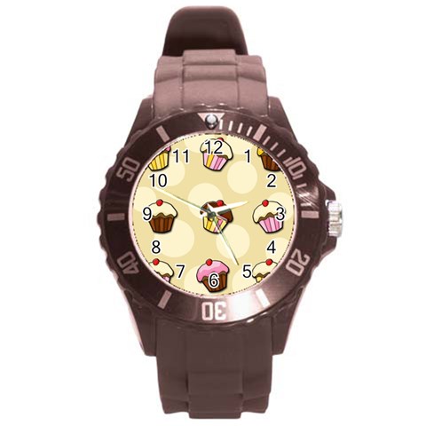 Colorful cupcakes pattern Round Plastic Sport Watch (L) from ArtsNow.com Front