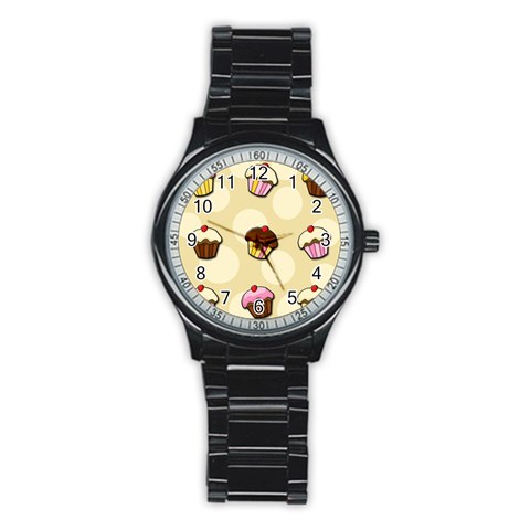 Colorful cupcakes pattern Stainless Steel Round Watch from ArtsNow.com Front