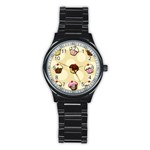 Colorful cupcakes pattern Stainless Steel Round Watch