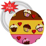 Love cupcakes 3  Buttons (10 pack) 