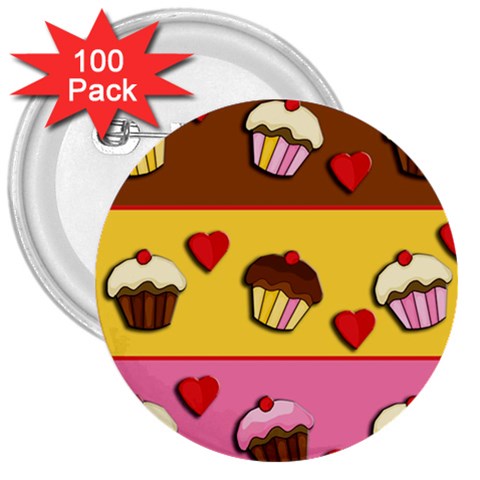 Love cupcakes 3  Buttons (100 pack)  from ArtsNow.com Front