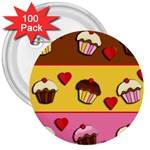 Love cupcakes 3  Buttons (100 pack) 