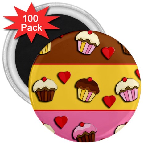 Love cupcakes 3  Magnets (100 pack) from ArtsNow.com Front