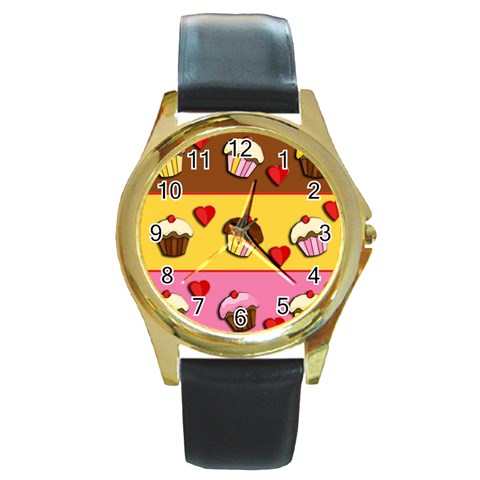 Love cupcakes Round Gold Metal Watch from ArtsNow.com Front