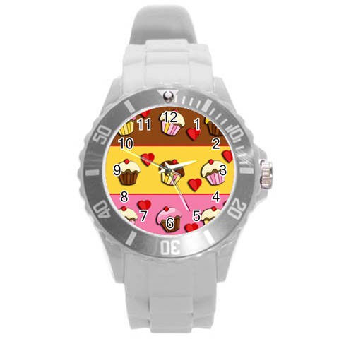 Love cupcakes Round Plastic Sport Watch (L) from ArtsNow.com Front