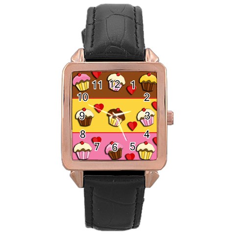 Love cupcakes Rose Gold Leather Watch  from ArtsNow.com Front