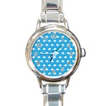 Seamless Fluffy Cloudy And Sky Round Italian Charm Watch
