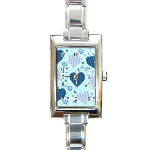 Light and Dark Blue Hearts Rectangle Italian Charm Watch from ArtsNow.com Front