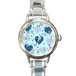 Light and Dark Blue Hearts Round Italian Charm Watch