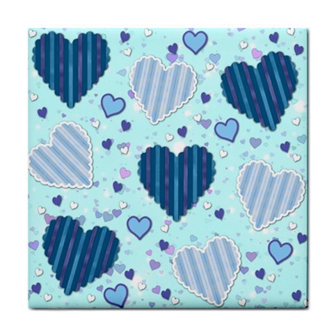 Light and Dark Blue Hearts Tile Coasters from ArtsNow.com Front