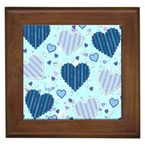Light and Dark Blue Hearts Framed Tiles from ArtsNow.com Front