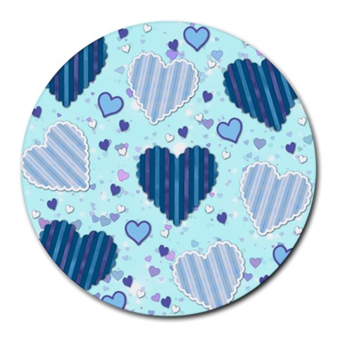 Light and Dark Blue Hearts Round Mousepads from ArtsNow.com Front