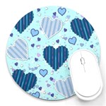 Light and Dark Blue Hearts Round Mousepads