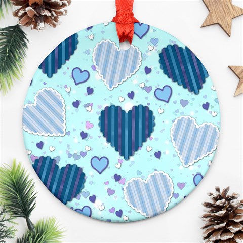 Light and Dark Blue Hearts Ornament (Round)  from ArtsNow.com Front