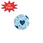 Light and Dark Blue Hearts 1  Mini Magnet (10 pack) 