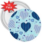 Light and Dark Blue Hearts 3  Buttons (10 pack) 