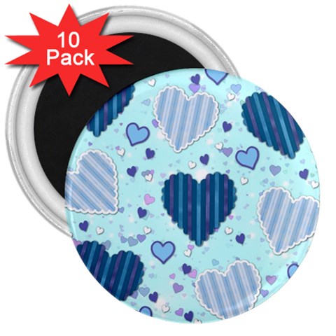 Light and Dark Blue Hearts 3  Magnets (10 pack)  from ArtsNow.com Front