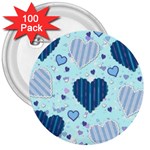 Light and Dark Blue Hearts 3  Buttons (100 pack) 