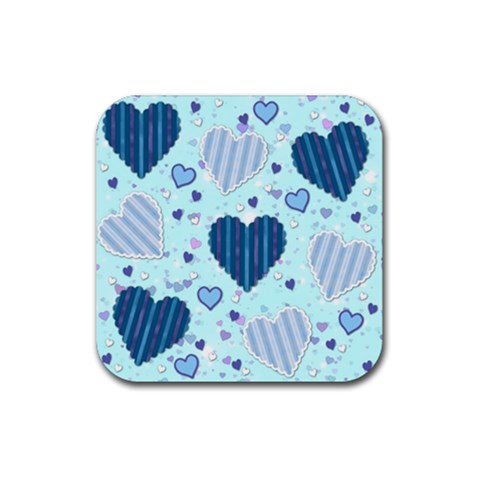 Light and Dark Blue Hearts Rubber Coaster (Square)  from ArtsNow.com Front