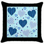 Light and Dark Blue Hearts Throw Pillow Case (Black)