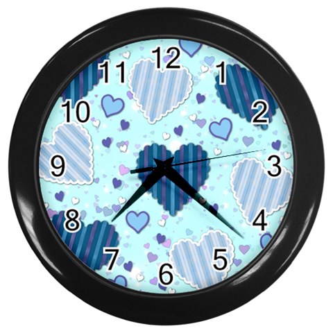 Light and Dark Blue Hearts Wall Clocks (Black) from ArtsNow.com Front