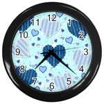 Light and Dark Blue Hearts Wall Clocks (Black)