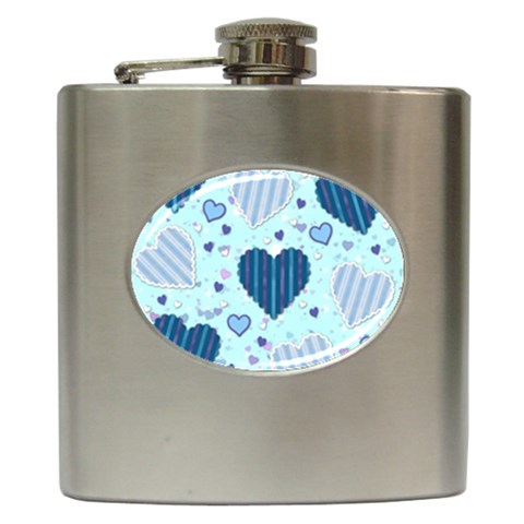 Light and Dark Blue Hearts Hip Flask (6 oz) from ArtsNow.com Front