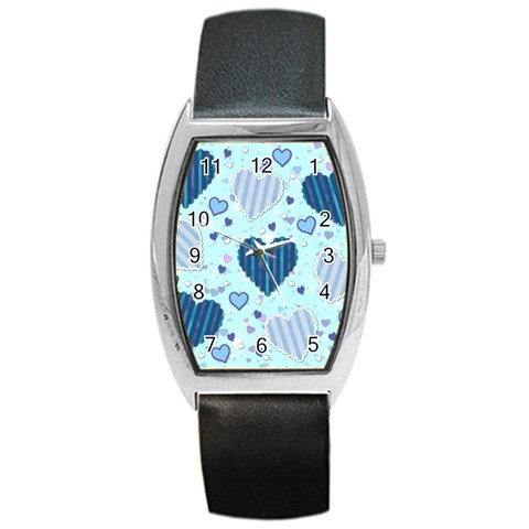 Light and Dark Blue Hearts Barrel Style Metal Watch from ArtsNow.com Front